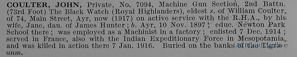 Coulter J Pte 7094 2nd Black Watch