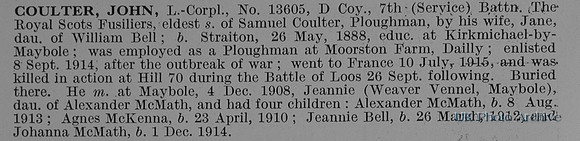 Coulter J LCpl 13605 7th Royal Scots Fusiliers