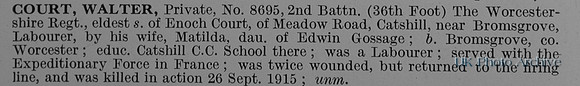 Court W Pte 8695 2nd Worcestershire Regiment