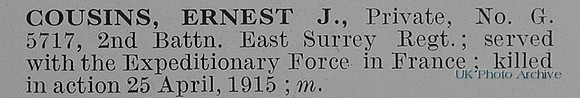 Cousins E J Pte G5717 2nd East Surrey Regiment