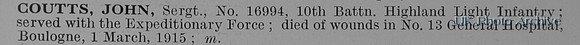 Coutts J Sergt 16994 10th Highland Light Infantry