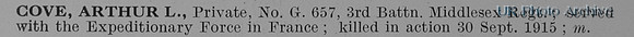 Cove A L Pte G657 3rd Middlesex Regiment