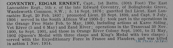Coventry E E Captain 1st East Lancs Regiment