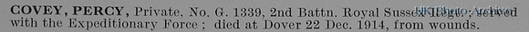 Covey P Pte G1339 2nd Royal Sussex Regiment