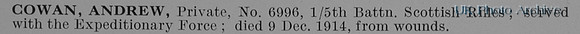 Cowan A Pte 6996 5th Cameronians