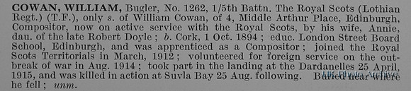Cowan W Bugler 1262 5th Royal Scots