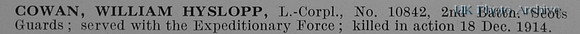 Cowan W H LCpl 10842 2nd Scots Guards