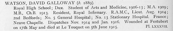 Watson D G Lt Royal Army Medical Corps Obit