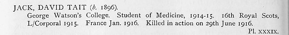 Jack D T LCpl 16th Royal Scots Obit