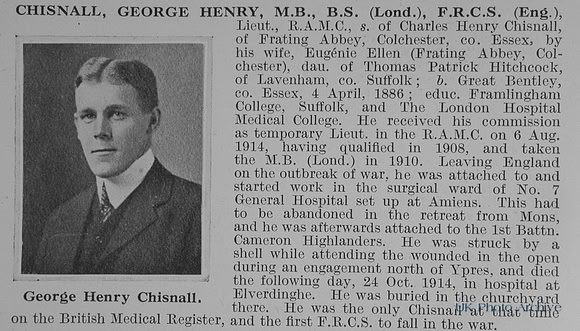 Chisnall G H Lt Royal Army Medical Corps Obit