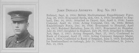 Andrews J D Sergt 315 Newfoundland Regiment