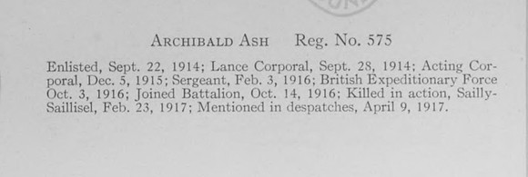 Ash A Cpl 575 Newfoundland Regiment