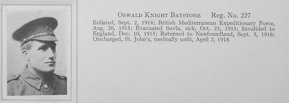 Batstone O K Pte 227 Newfoundland Regiment