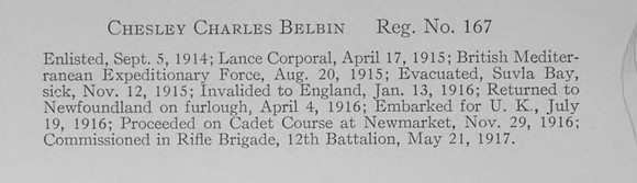 Belbin C C Cpl 167 Newfoundland Regiment