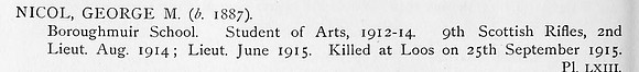 Nicol G M 2nd Lt 9th Cameronians Obit