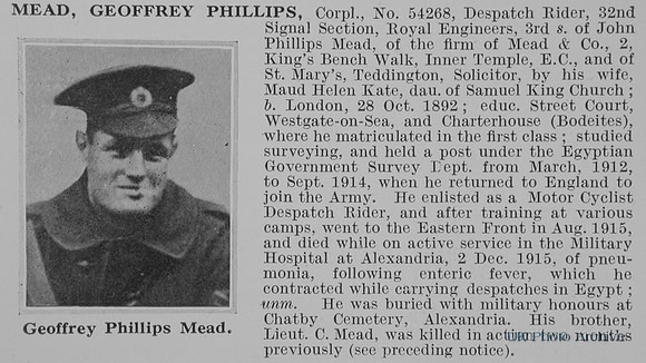 Mead G P Cpl 54268 Royal Engineers Obit