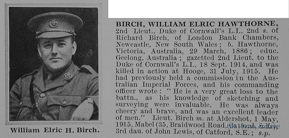 Birch W E H 2nd Lt Duke Of Cornwalls Light Infantry Obit