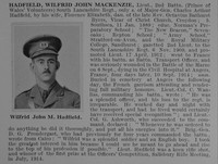 Hadfield W J M Lt 2nd South Lancs Regiment Obit