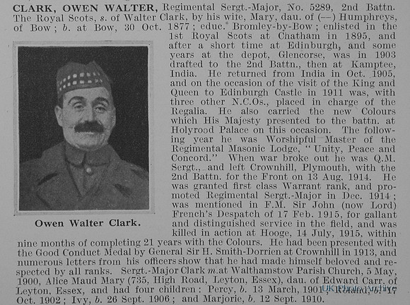 Clark O W Regt Sergt Major 5289 2nd Royal Scots Obit