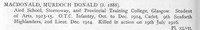 MacDonald M D 2nd Lt 9th Seaforth Highlanders Obit