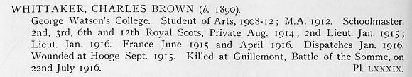 Whittaker C B Lt 12th Royal Scots Obit