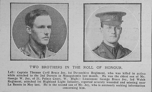 Joy T C B Captain 1st Devon Regt Graphic 14.1.16