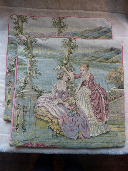 Pair Of Buckingham Tapestry Cushion Covers Terrace With Ladies