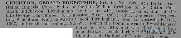 Crichton G E Pte 1928 4th Australian Imperial Force Obit