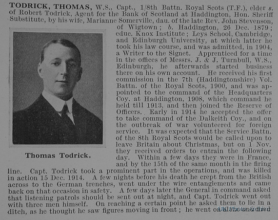 Todrick T Captain 8th Royal Scots Obit Part 1