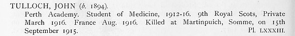 Tulloch J Pte 9th Royal Scots Obit