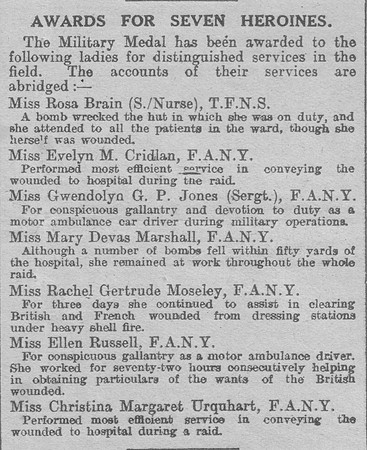 Nurses Gallantry Awards The Graphic 25th Nov 1918