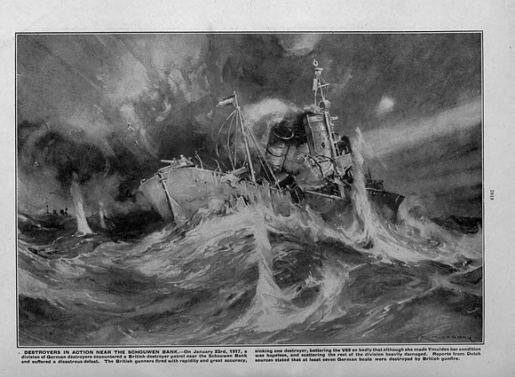 Destroyers In Action Near The Schouwen Bank On 23rd Jan 1917