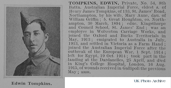 Tompkins E Pte 54 8th Australian Imperial Force Obit