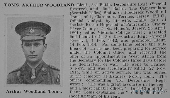 Toms A W Lt 3rd Devonshire Regiment Attd 2nd Cameronians Obit