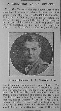 Tweedie L K 2nd Lt Royal Field Artillery The Graphic 22.1.16