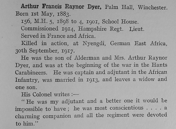 Dyer A F R Lt Hamshire Regiment Obit