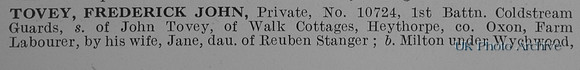 Tovey F J Pte 10724 1st Coldstream Guards Obit Part 1
