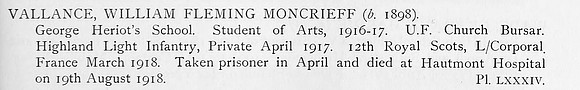 Vallance W F M Pte 12th Royal Scots Obit