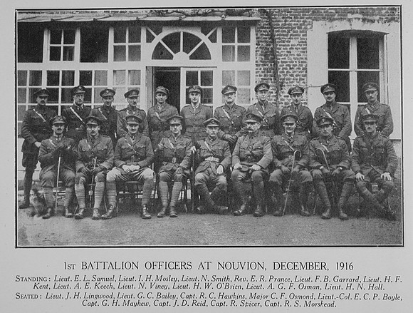 Honourable Artillery Company 1st Battalion Officers At Nouvion December 1916