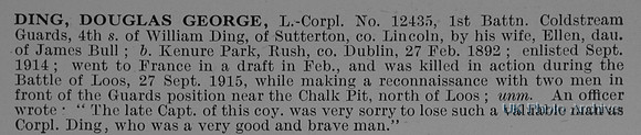 Ding D G LCpl 12435 1st Coldstream Guards Obit