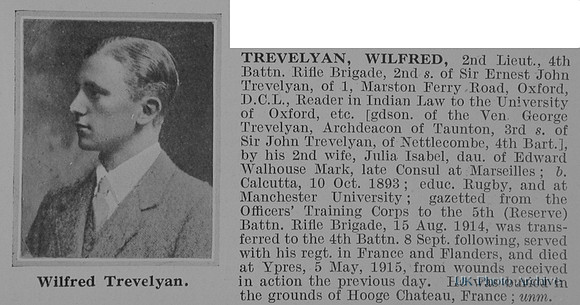 Trevelyan W 2nd Lt 4th Rifle Brigade Obit