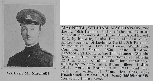 MacNeill W M 2nd Lt 16th Lancers Obit