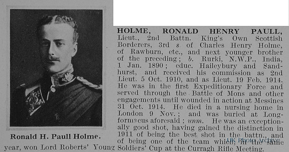 Holme R H P Lt 2nd Kings Own Scottish Borderers Obit