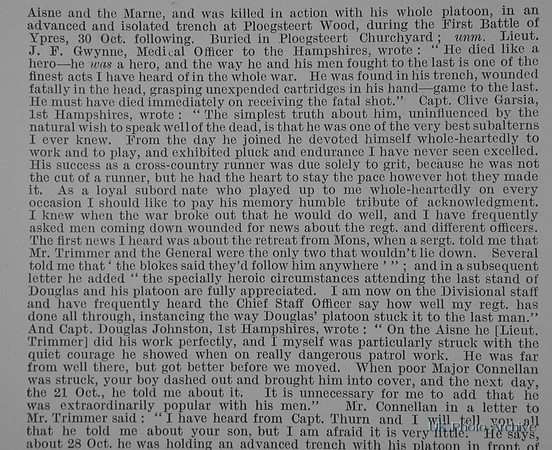 Trimmer W D M Lt 1st Hampshire Regiment Obit Part 2