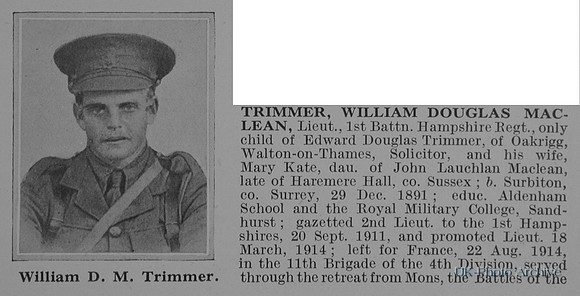 Trimmer W D M Lt 1st Hampshire Regiment Obit Part 1