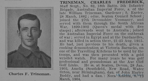 Trineman C F Staff Sergt 62 18th Australian Imperial Force Obit
