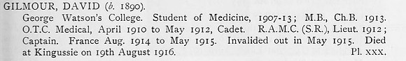 Gilmour D Captain Royal Army Medical Corps Obit