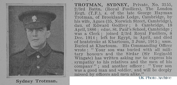Trotman S Pte 3155 2-3rd London Regiment Obit
