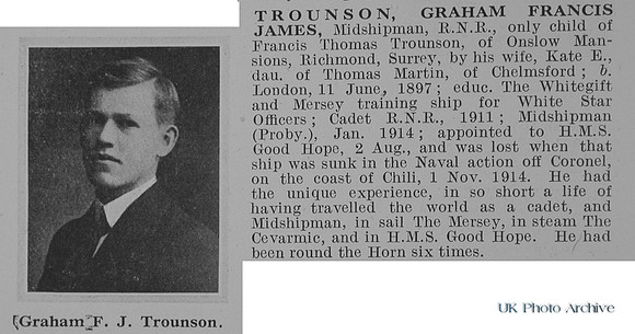 Trounson G F J Midshipman HMS  Good Hope Royal Naval Reserve Obit