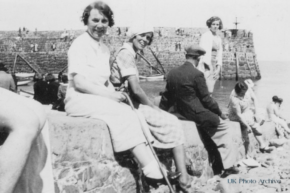 Gladys Punter (Centre Wearing Head Scarf) At Clovelly 1930s